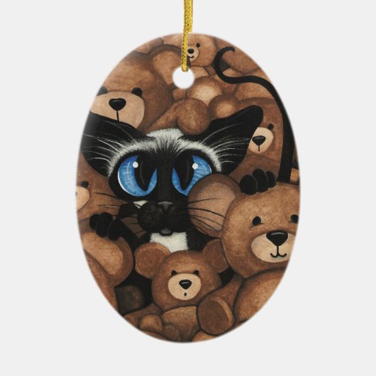 Siamese Cat Teddy Bear Hug von BiHrLe Keramik Ornament (Vorne)