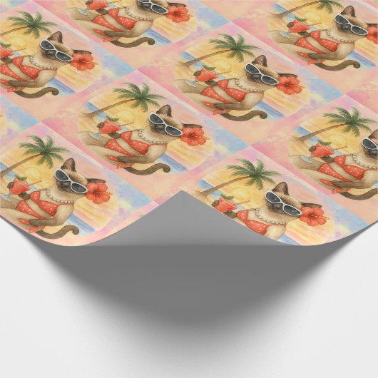 Siamese Cat trägt Sonnenbrille am Strand Geschenkpapier (Ecke)