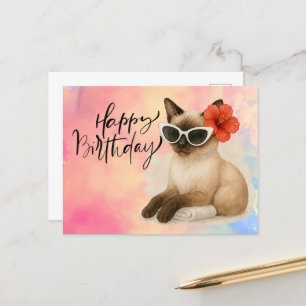 Siamese Cat trägt Sonnenbrille Happy Birthday Postkarte