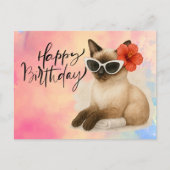 Siamese Cat trägt Sonnenbrille Happy Birthday Postkarte (Vorderseite)