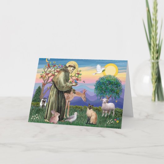 Siamese Cat und St. Francis Karte (Vorderseite)