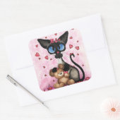 Siamese Cat Valentines Day by Bihrle Quadratischer Aufkleber (Umschlag)