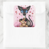 Siamese Cat Valentines Day by Bihrle Quadratischer Aufkleber (Tasche)