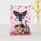 Siamese Cat Valentines Day Greeting Card by Bihrle Karte (Gelbe Blume)