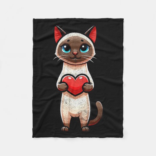 Siamese Cat Valentines Heart Lover Funny Boys Girl Fleecedecke (Vorderseite)