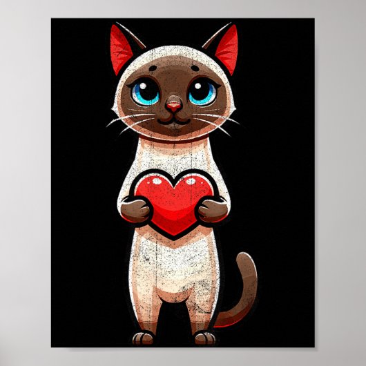 Siamese Cat Valentines Heart Lover Funny Boys Girl Poster (Vorne)