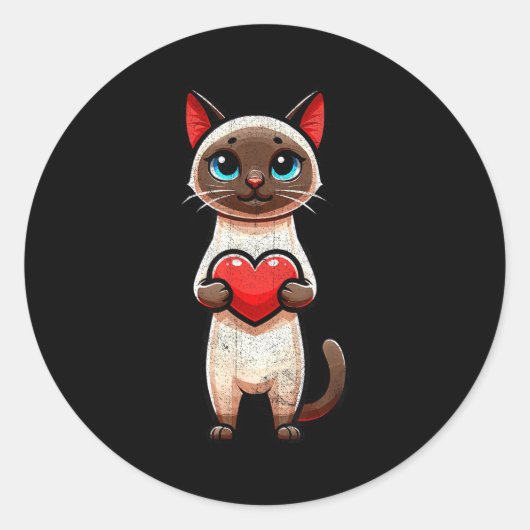 Siamese Cat Valentines Heart Lover Funny Boys Girl Runder Aufkleber (Vorderseite)