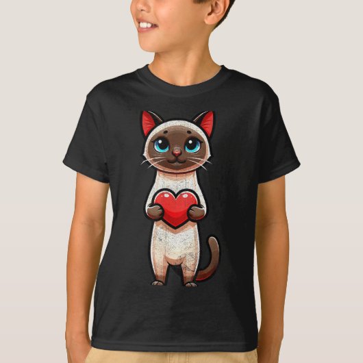 Siamese Cat Valentines Heart Lover Funny Boys Girl T-Shirt (Vorderseite)