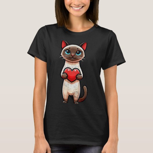 Siamese Cat Valentines Heart Lover Funny Boys Girl T-Shirt (Vorderseite)
