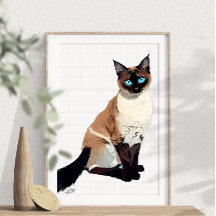 Siamese Cat Wall Art Electric Blue-Mit Augen Cat L