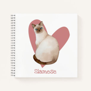 Siamese Cat Watercolor Kitty Pink Heart Journal Notizblock