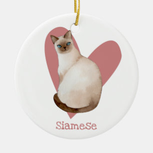 Siamese Cat Watercolor Kitty Pink Heart Keramik Ornament