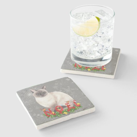 Siamese Cat Watercolor Steinuntersetzer (Seitenansicht)