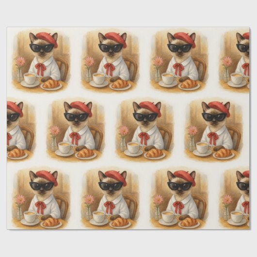 Siamese Cat with Breakfast Geschenkpapier (Flach)