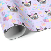 Siamese Cat Wrapping Paper in Purple Geschenkpapier (Rolleneckpunkt)