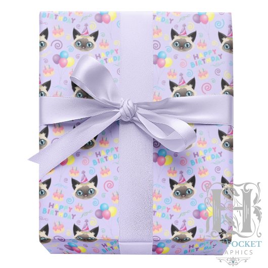 Siamese Cat Wrapping Paper in Purple Geschenkpapier