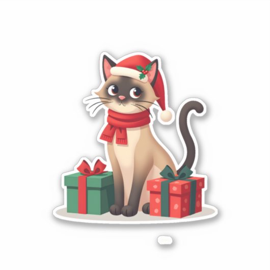 Siamese Cat Xmas Holiday Santa Siamese Cat Christa Aufkleber (Vorderseite)