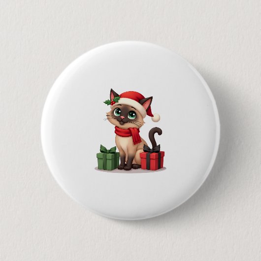 Siamese Cat Xmas Holiday Santa Siamese Cat Christa Button (Vorderseite)