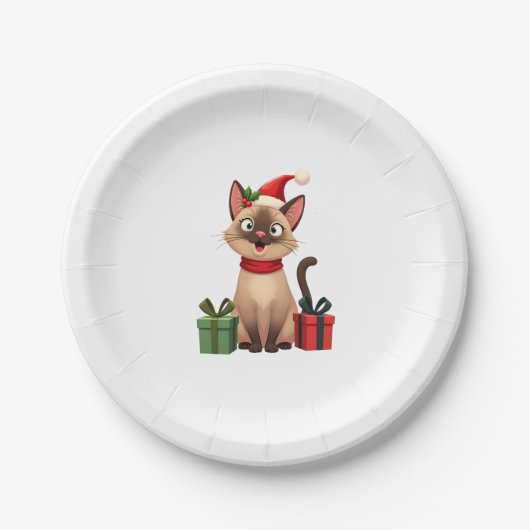 Siamese Cat Xmas Holiday Santa Siamese Cat Christa Pappteller (Vorderseite)
