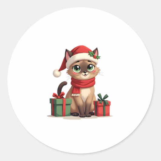 Siamese Cat Xmas Holiday Santa Siamese Cat Christa Runder Aufkleber (Vorderseite)