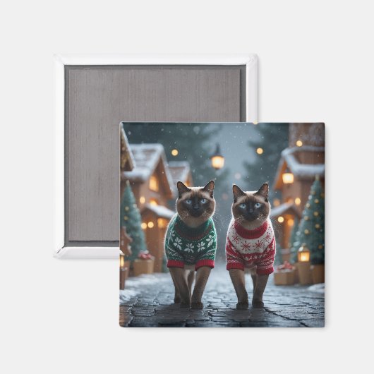 Siamese Cats Christmas Snow Holiday Magnet (Vorderseite/Rückseite)