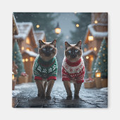Siamese Cats Christmas Snow Holiday Magnet (Vorne)