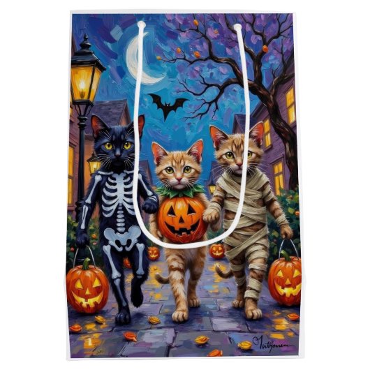 Siamese Cats Trick-or-Treating Halloween Costumes Mittlere Geschenktüte (Rückseite)