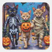 Siamese Cats Trick-or-Treating Halloween Costumes Quadratischer Aufkleber (Vorderseite)