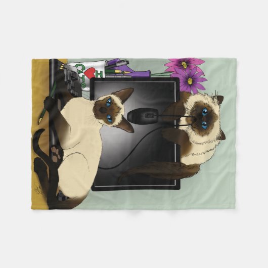 Siamese Computer Cats Mischief Fleecedecke (Vorderseite (Horizontal))