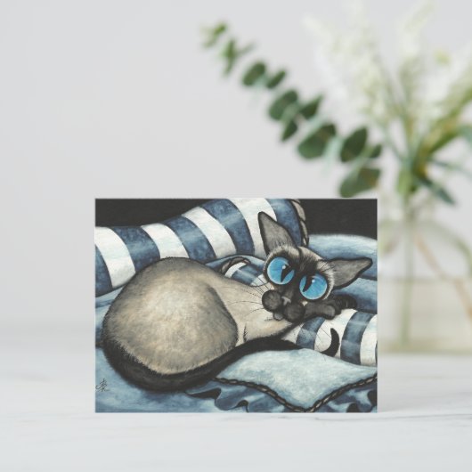 Siamese Designer Blue Postkarte (Stehend Vorderseite)