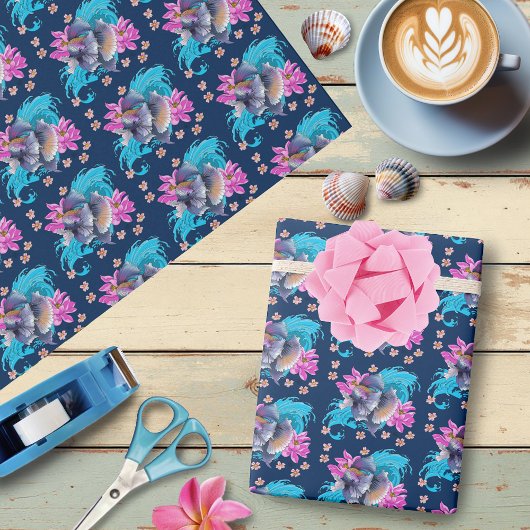 Siamese Fighting Fish Floral Geschenkpapier