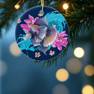 Siamese Fighting Fish Floral Keramik Ornament