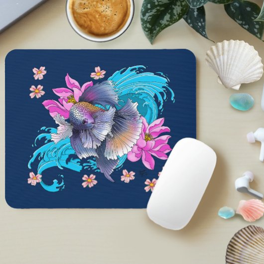 Siamese Fighting Fish Floral Mousepad