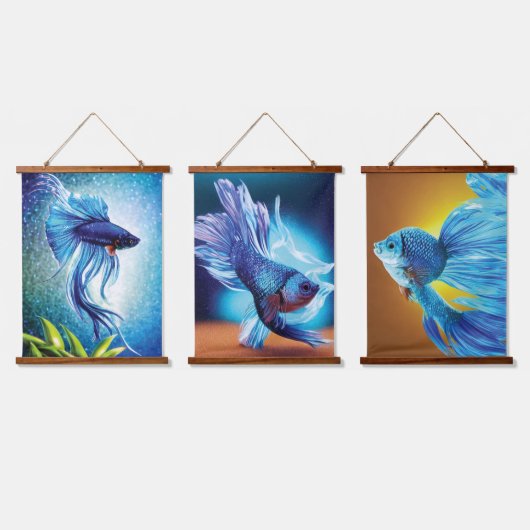 Siamese Fish Hanging Tapestry Wandteppich Mit Holzrahmen (Dreifach)
