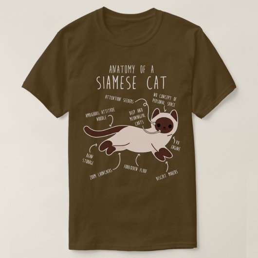 Siamese Kat Anatomie T-Shirt (Design vorne)