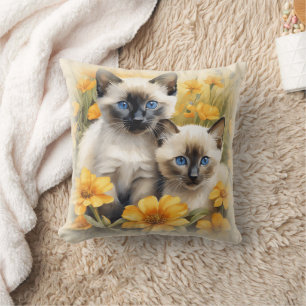 Siamese-Kätzchen mit gelben Blumen  Kissen