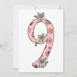 Siamese Katze 9. Geburtstag für Kinder Katzen Einl Einladung