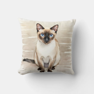 Siamese-Katze Aquarell Lineare Wellenkunst Kissen