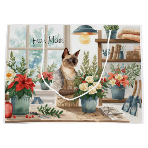 Siamese Katze arrangiert Blumen Winter Weihnachten Große Geschenktüte