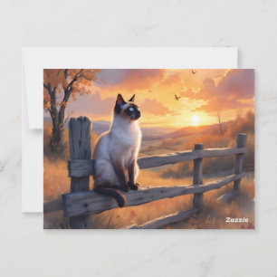 Siamese Katze auf einem Zaun Postkarte