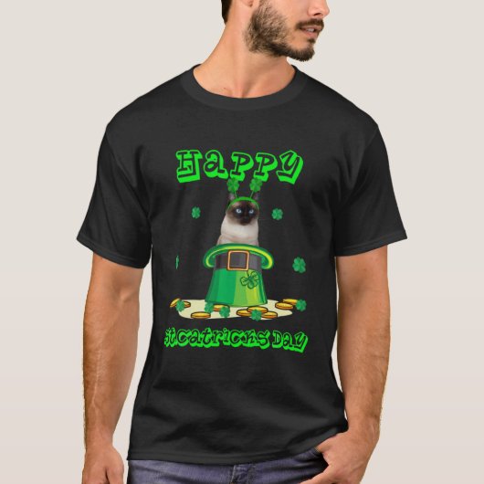 Siamese Katze Catrick Irisches Kleeblatt Kätzchen T-Shirt (Vorderseite)
