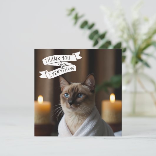 Siamese Katze im Wellness-Center PARTY Dankeskarte (Stehend Vorderseite)