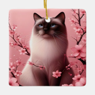 Siamese Katze Japanisch Cherry Blossom Blume Pink Keramikornament