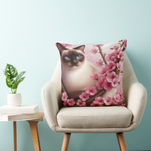 Siamese Katze Japanisch Cherry Blossom Blume Pink Kissen