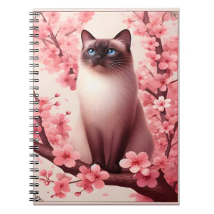 Siamese Katze Japanisch Cherry Blossom Blume Pink Notizblock