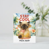 Siamese Katze leckt Eis, cool bleibe Postkarte (Stehend Vorderseite)