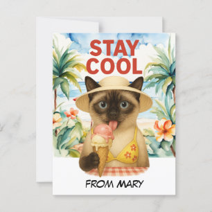 Siamese Katze leckt Eis, cool bleibe Postkarte