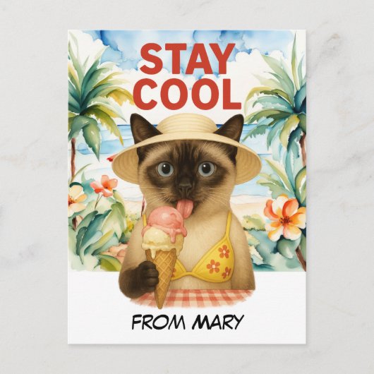 Siamese Katze leckt Eis, cool bleibe Postkarte (Vorderseite)