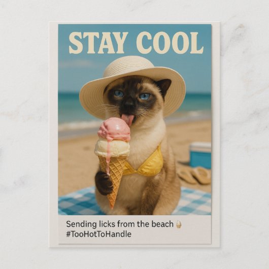 Siamese Katze leckt Eis, cool bleibe Postkarte (Vorderseite)