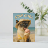 Siamese-Katze leckt Eis und bleibt cool Postkarte (Stehend Vorderseite)